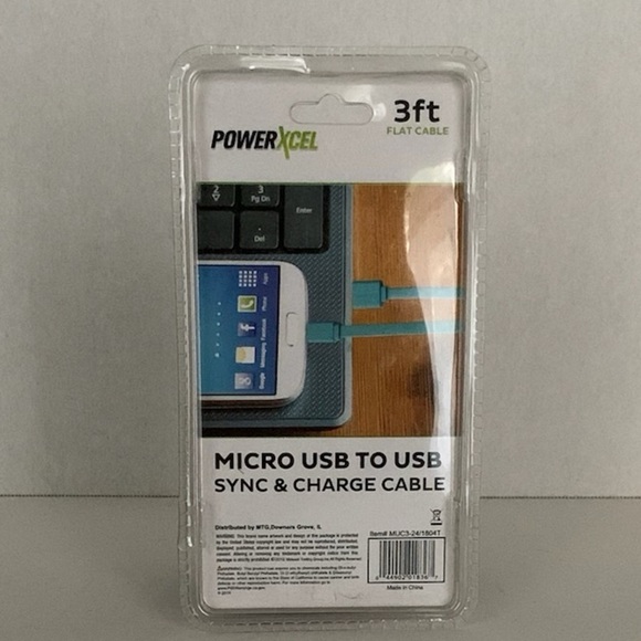 PowerXcel 3ft Micro USB to USB Flat Sync Charge Cable Blue Tangle Free - Picture 6 of 7